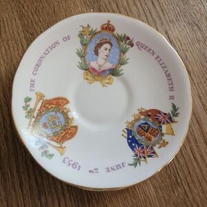 1953 Vintage Royal Commemorative Porcelain Bone China Saucer Queen Elizabeth II